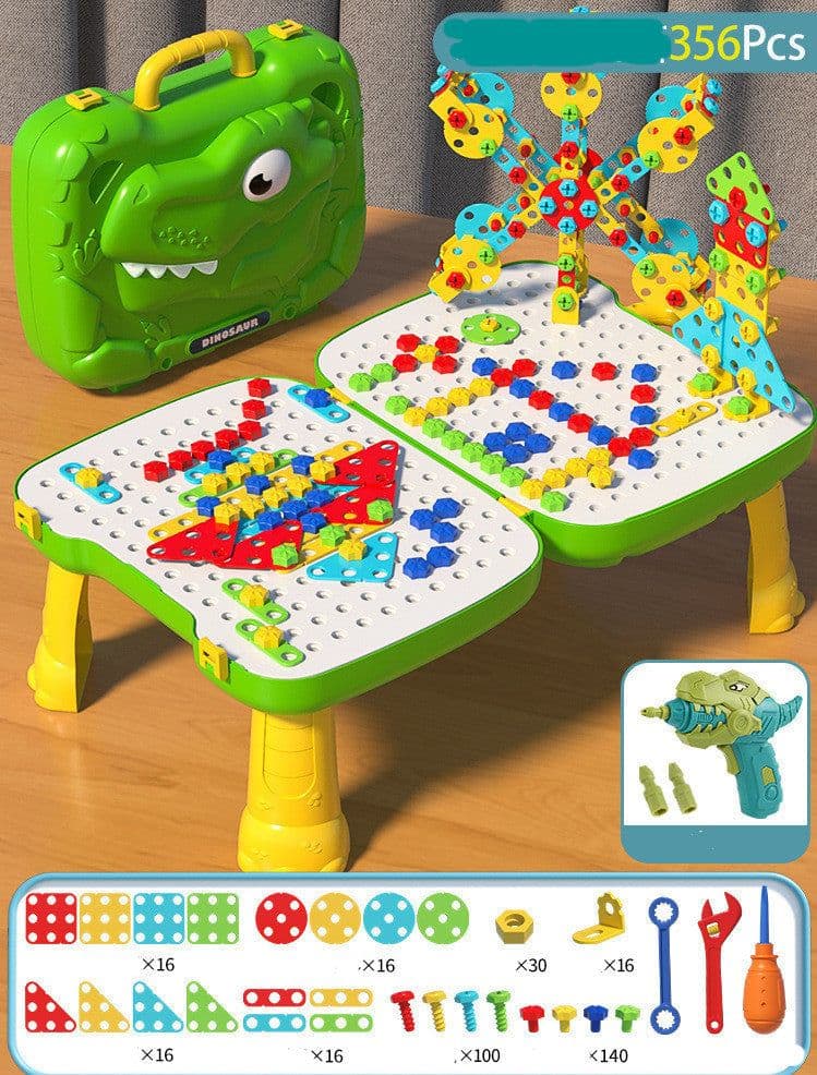 image-Children's Screw Toy Puzzle Assembly Simulation Dinosaur Electric Drill DIY Tool Table