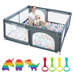 image-Large Baby Playpen79x71, Extra Large Play Pen For Babies And Toddlers, Play Yard With Gate, Baby Fence With Breathable Mesh, Safety Indoor & Outdoor Activity Center Grey