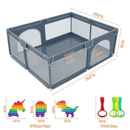 image-Large Baby Playpen79x71, Extra Large Play Pen For Babies And Toddlers, Play Yard With Gate, Baby Fence With Breathable Mesh, Safety Indoor & Outdoor Activity Center Grey