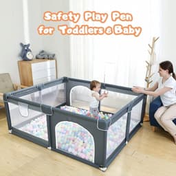 image-Large Baby Playpen79x71, Extra Large Play Pen For Babies And Toddlers, Play Yard With Gate, Baby Fence With Breathable Mesh, Safety Indoor & Outdoor Activity Center Grey