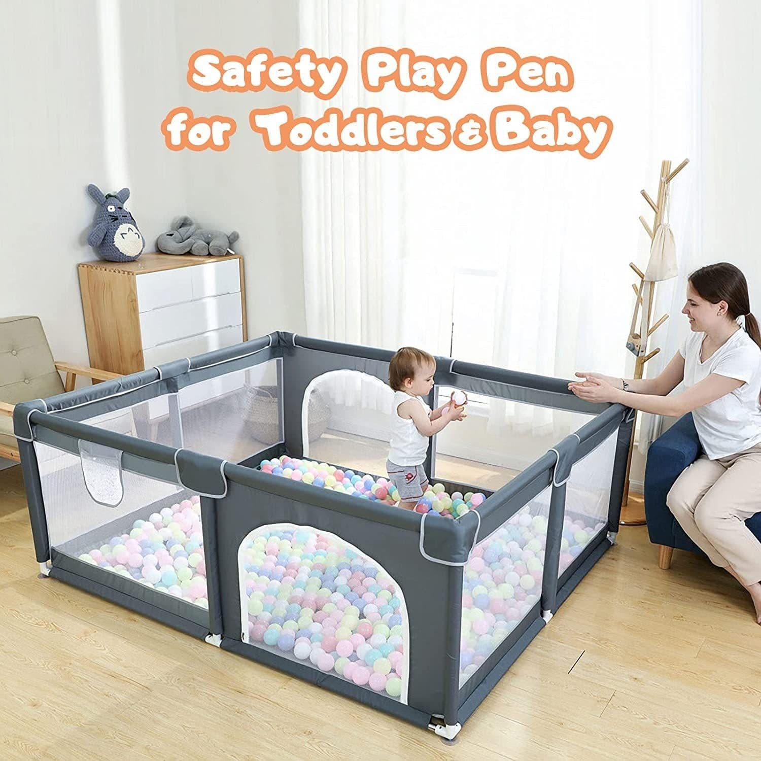 image-Large Baby Playpen79x71, Extra Large Play Pen For Babies And Toddlers, Play Yard With Gate, Baby Fence With Breathable Mesh, Safety Indoor & Outdoor Activity Center Grey