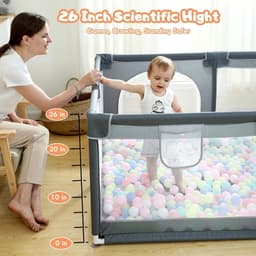 image-Large Baby Playpen79x71, Extra Large Play Pen For Babies And Toddlers, Play Yard With Gate, Baby Fence With Breathable Mesh, Safety Indoor & Outdoor Activity Center Grey