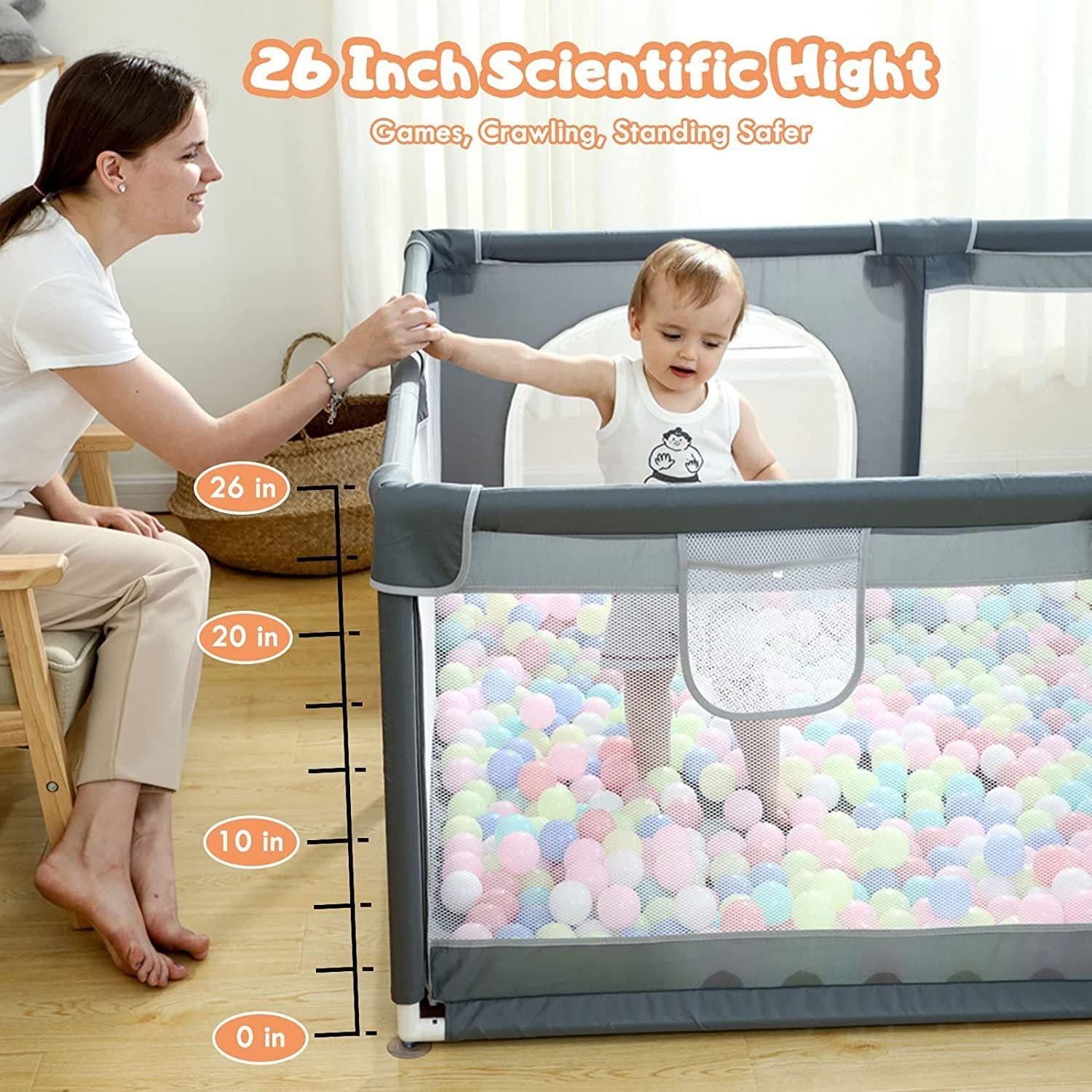 image-Large Baby Playpen79x71, Extra Large Play Pen For Babies And Toddlers, Play Yard With Gate, Baby Fence With Breathable Mesh, Safety Indoor & Outdoor Activity Center Grey