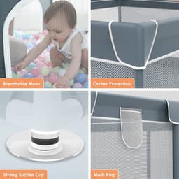 image-Large Baby Playpen79x71, Extra Large Play Pen For Babies And Toddlers, Play Yard With Gate, Baby Fence With Breathable Mesh, Safety Indoor & Outdoor Activity Center Grey