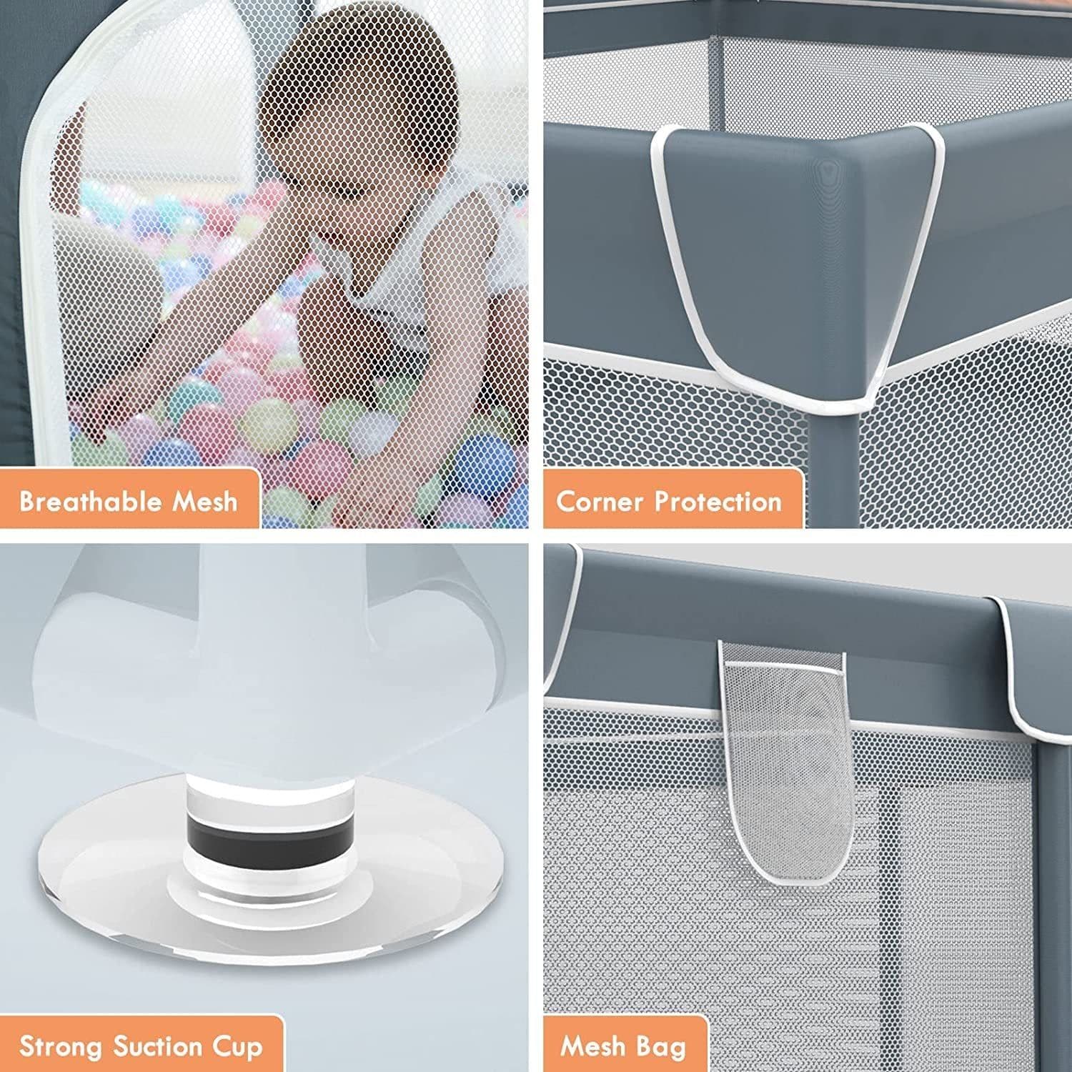 image-Large Baby Playpen79x71, Extra Large Play Pen For Babies And Toddlers, Play Yard With Gate, Baby Fence With Breathable Mesh, Safety Indoor & Outdoor Activity Center Grey