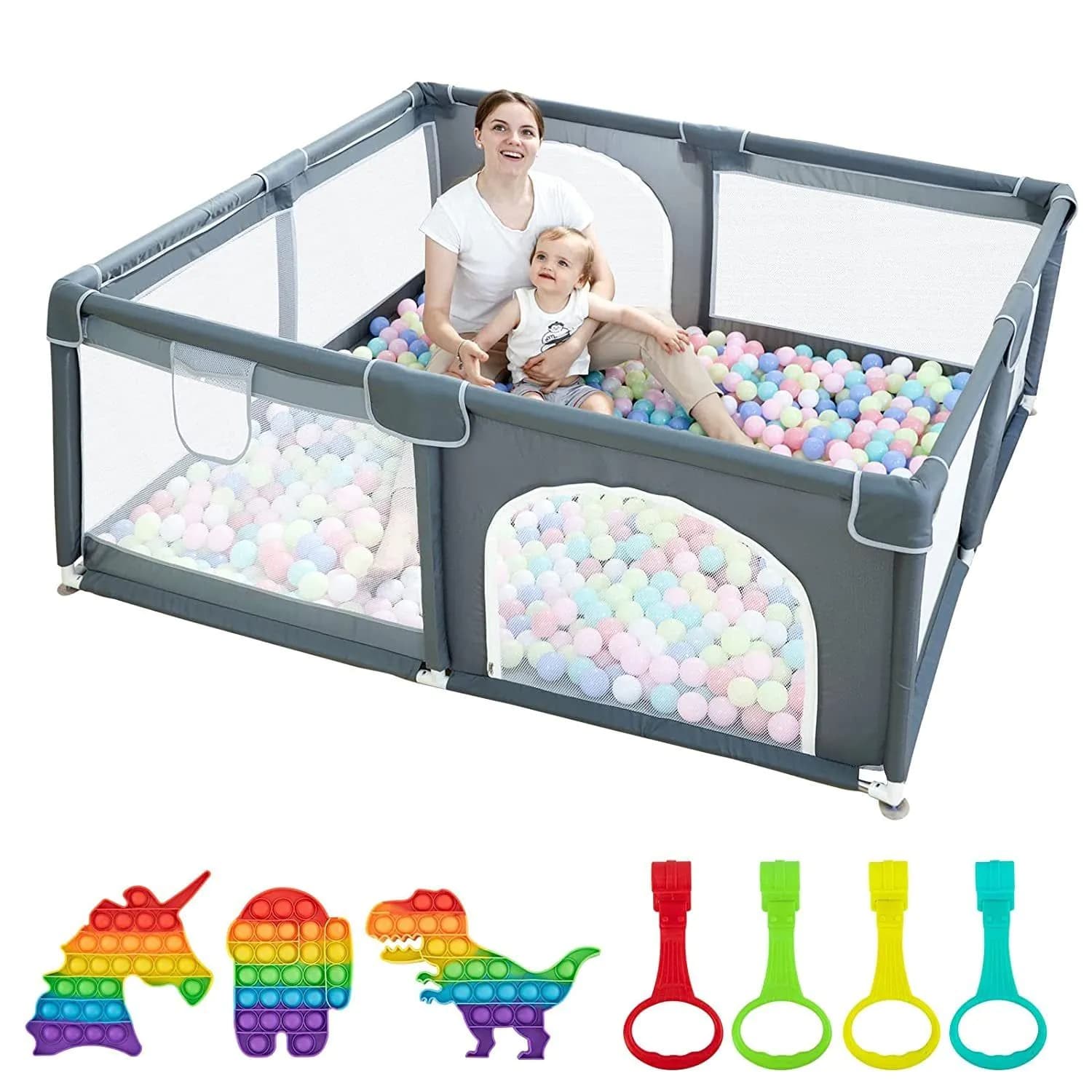 image-Play Pen For Babies And Toddlers, Baby Play Yard With Gate For Limited Space 47x47x26 Baby Fence With Breathable Mesh, Safety Indoor & Outdoor Activity Center