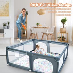 image-Play Pen For Babies And Toddlers, Baby Play Yard With Gate For Limited Space 47x47x26 Baby Fence With Breathable Mesh, Safety Indoor & Outdoor Activity Center