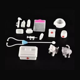 image-15 Pieces Children's Doll Medical Tools Play House Set With Pets, Plastic Toys, Furniture Accessories 465g