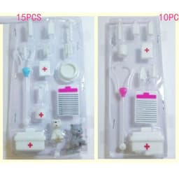 image-15 Pieces Children's Doll Medical Tools Play House Set With Pets, Plastic Toys, Furniture Accessories 465g