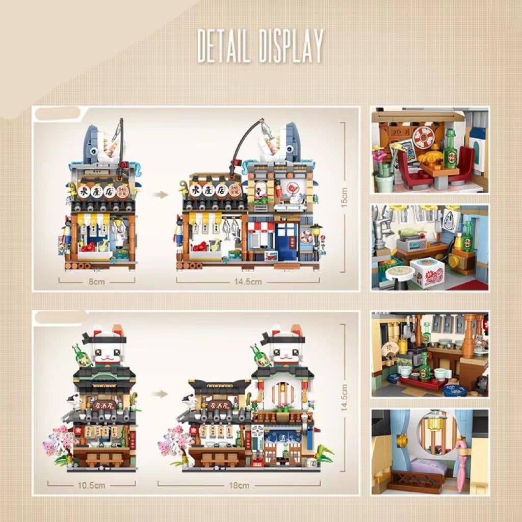 image-Particle Building Blocks Aquatic Store Japanese Street Scene Mosaic Educational Toys