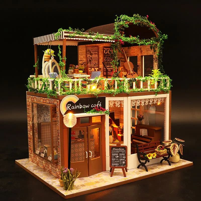 image-Cottage Time Coffee House Florist Handmade Model House Assembly Toys