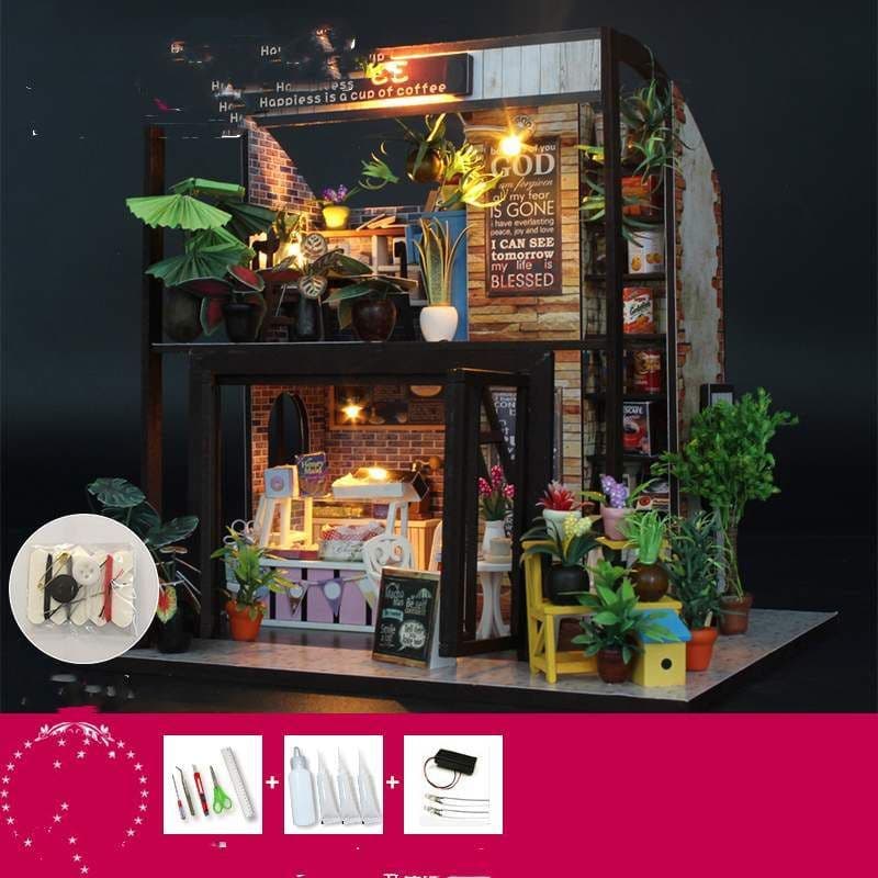 image-Cottage Time Coffee House Florist Handmade Model House Assembly Toys