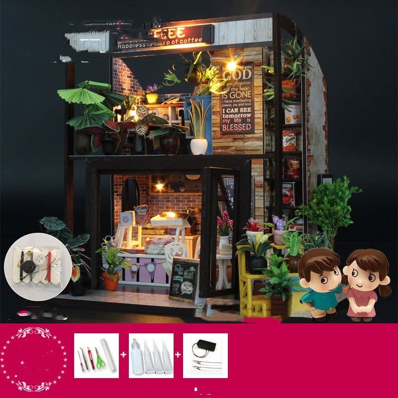 image-Cottage Time Coffee House Florist Handmade Model House Assembly Toys