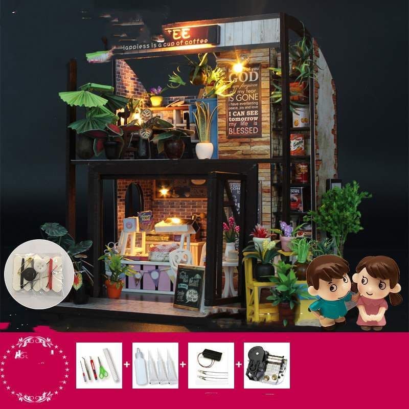 image-Cottage Time Coffee House Florist Handmade Model House Assembly Toys