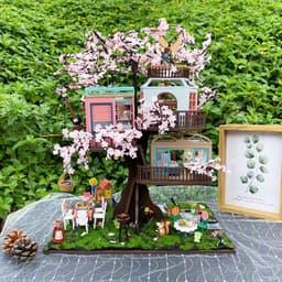 image-Diy Cottage Wood Handmade Pieced Mini House Stereo Puzzle Sakura Forest Treehouse Model Toys