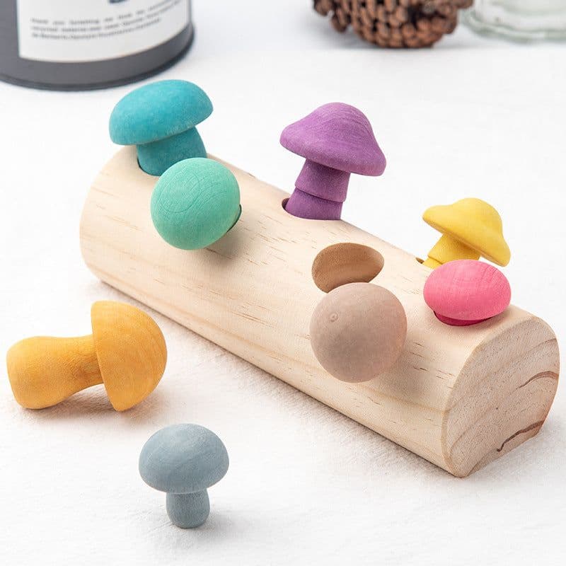 image-Fun Mushroom Picking Game Color Cognition Puzzle Baby's Building Blocks Education Wooden Toys