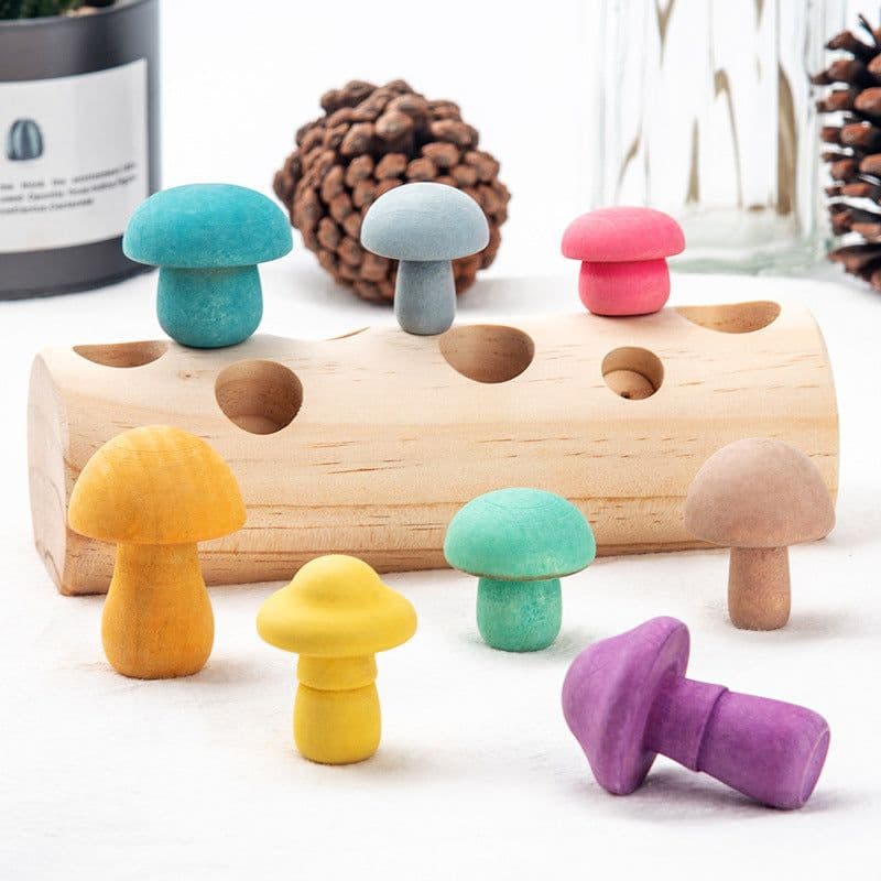 image-Fun Mushroom Picking Game Color Cognition Puzzle Baby's Building Blocks Education Wooden Toys
