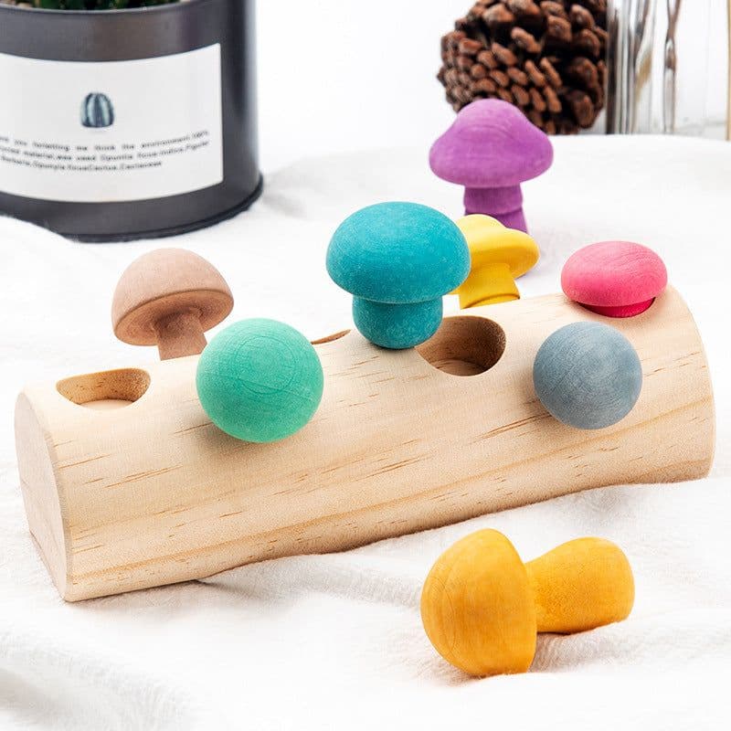 image-Fun Mushroom Picking Game Color Cognition Puzzle Baby's Building Blocks Education Wooden Toys