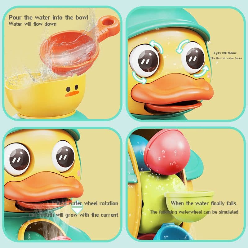 image-Cute Duck Rotating Water Wheel Baby Bath Toy