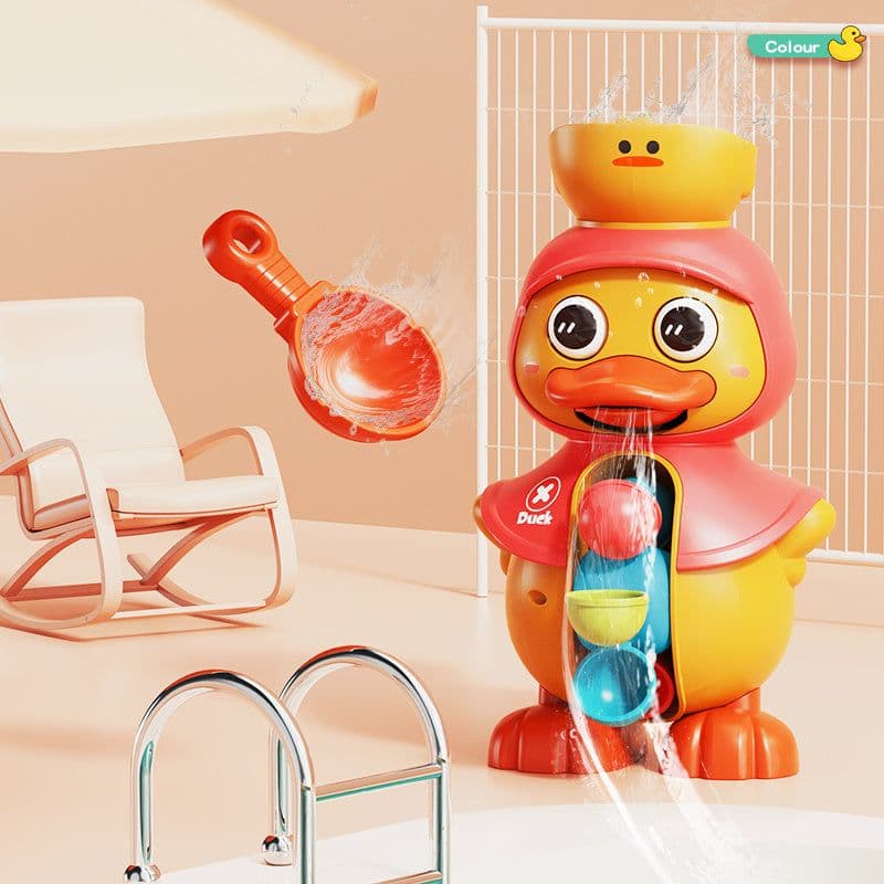 image-Cute Duck Rotating Water Wheel Baby Bath Toy