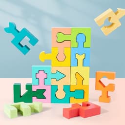 image-Children's Wooden Toys Geometric Building Blocks Three-dimensional Mosaic Board