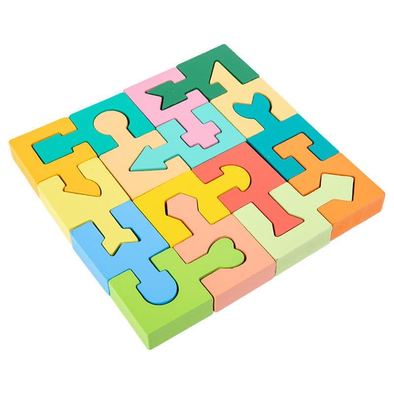 image-Children's Wooden Toys Geometric Building Blocks Three-dimensional Mosaic Board