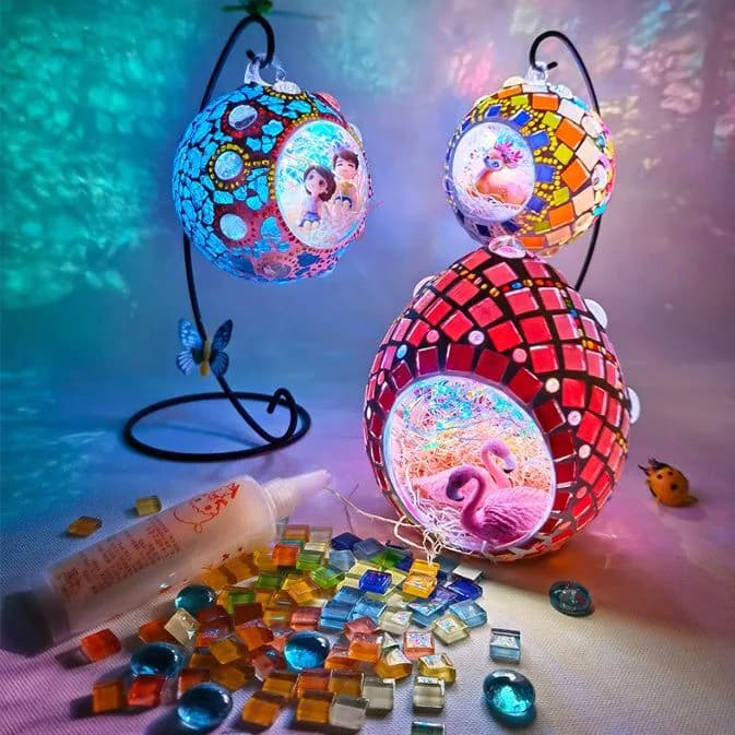 image-DIY Hanging Menorah Lamp Mosaic Handmade Glass Children's Puzzle Homemade Toys