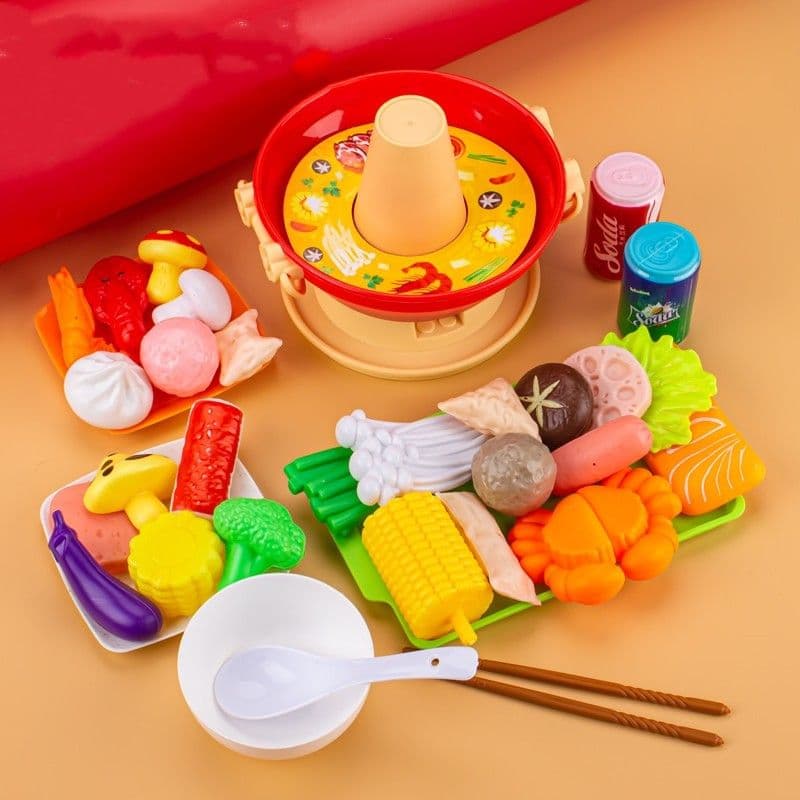 image-Children's Play Home Kitchen Toy Hot Pot Rotating Set