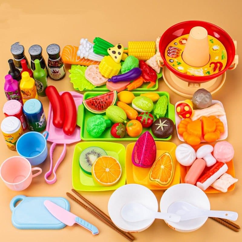 image-Children's Play Home Kitchen Toy Hot Pot Rotating Set