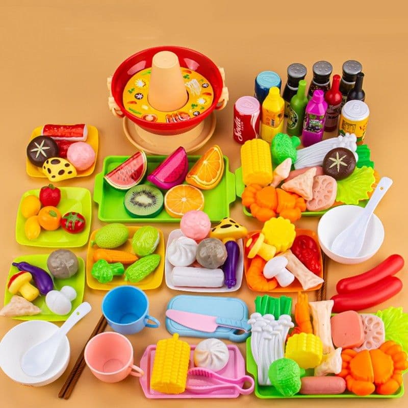 image-Children's Play Home Kitchen Toy Hot Pot Rotating Set