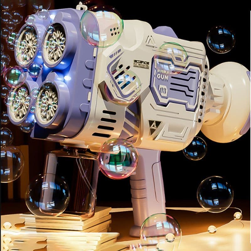 image-Bubble Gun Rocket Soap Bubble Machine Electric Space Launcher Continues To Produce Bubbles With LED Light