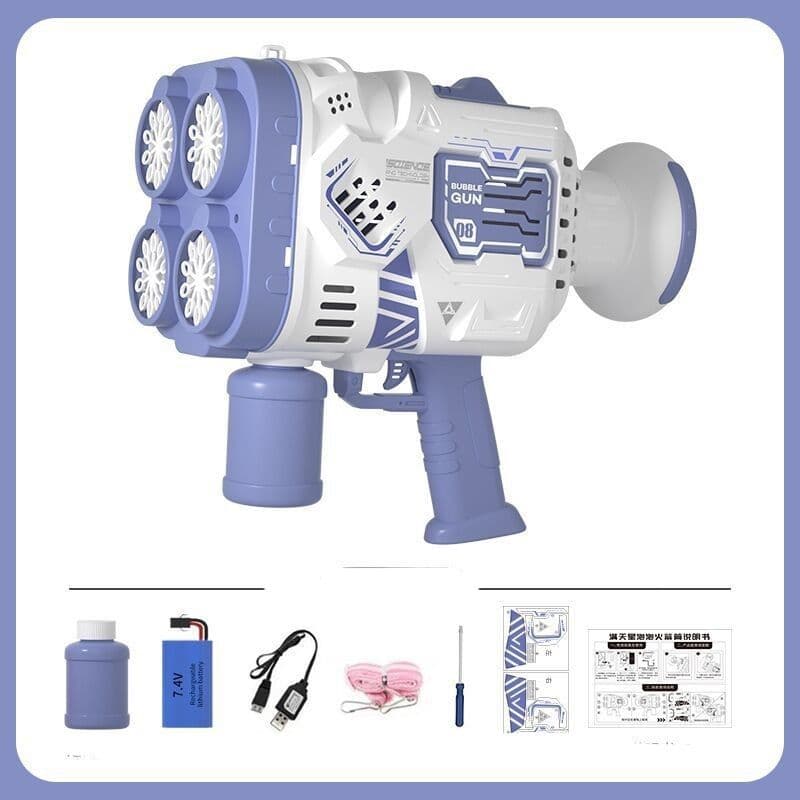 image-Bubble Gun Rocket Soap Bubble Machine Electric Space Launcher Continues To Produce Bubbles With LED Light