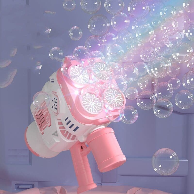 image-Bubble Gun Rocket Soap Bubble Machine Electric Space Launcher Continues To Produce Bubbles With LED Light