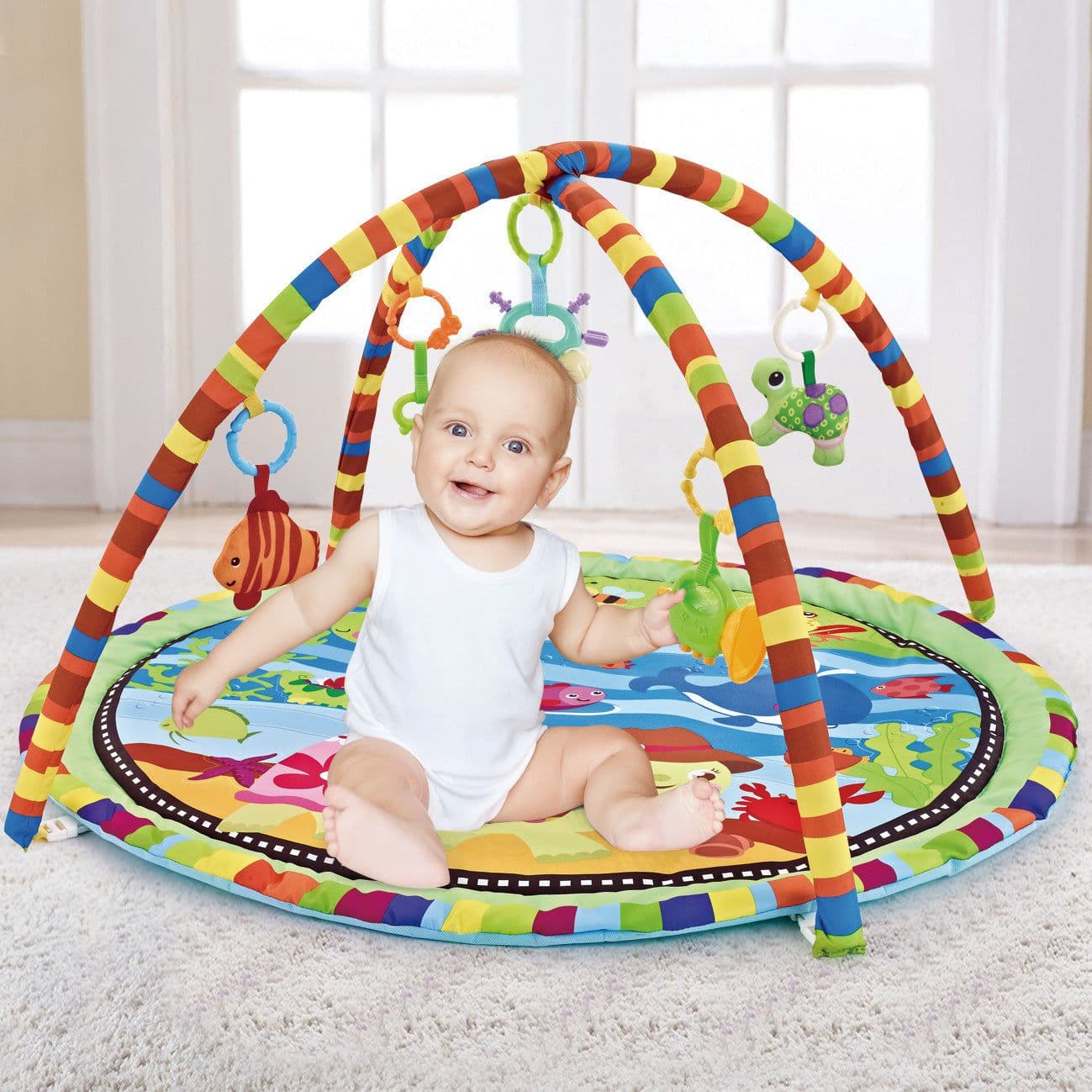 image-Children's Fitness Rack Game Round Blanket Crawling Floor Mat Toys