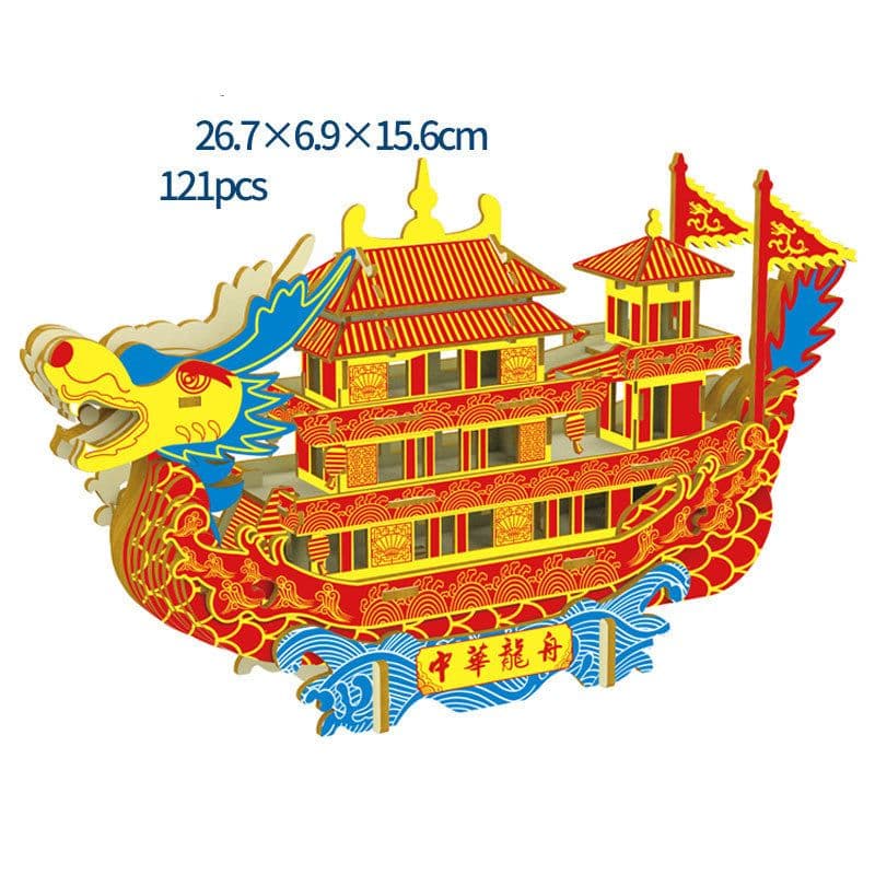 image-Wood Building Model Puzzles Toy 3d Three-dimensional Puzzle Board