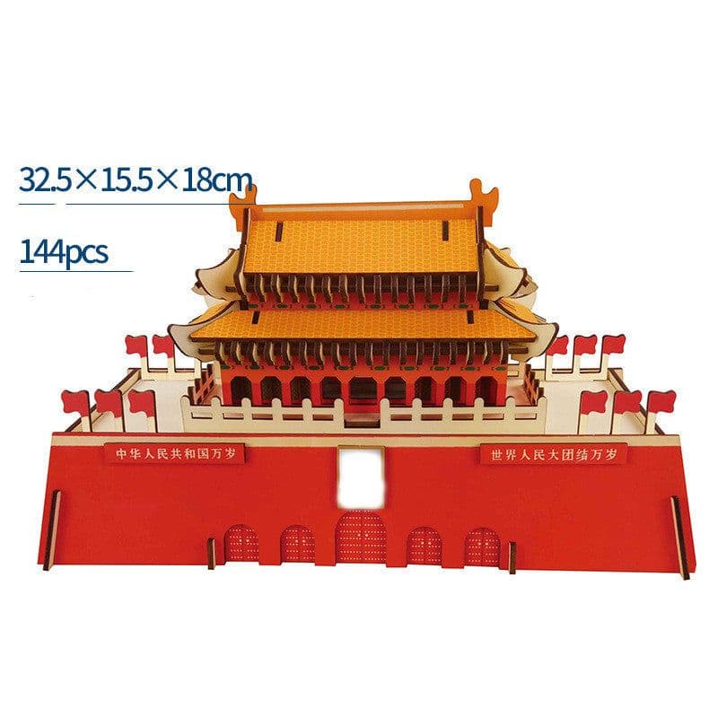 image-Wood Building Model Puzzles Toy 3d Three-dimensional Puzzle Board