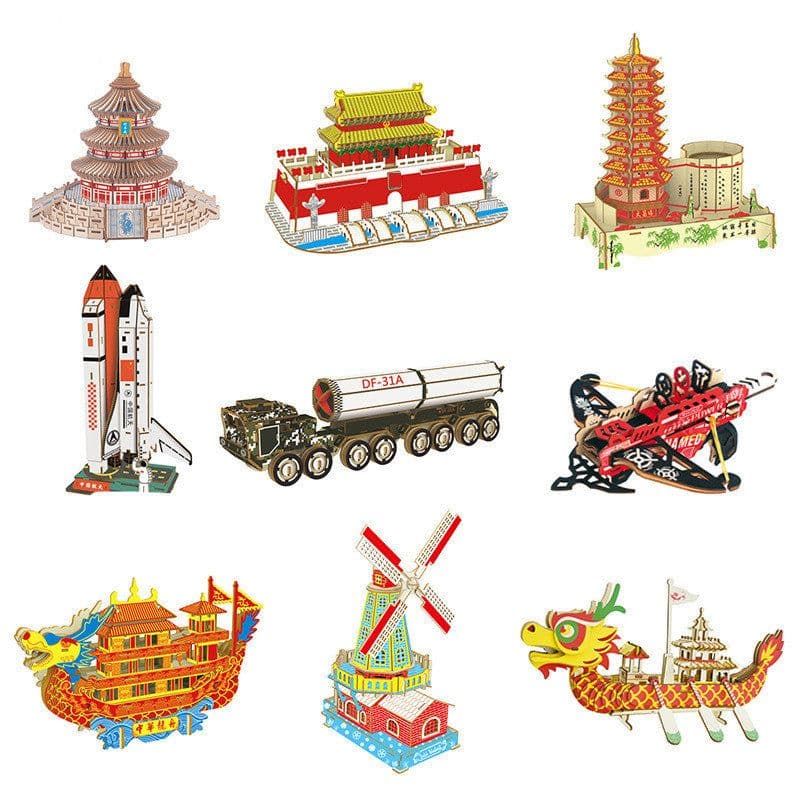 image-Wood Building Model Puzzles Toy 3d Three-dimensional Puzzle Board