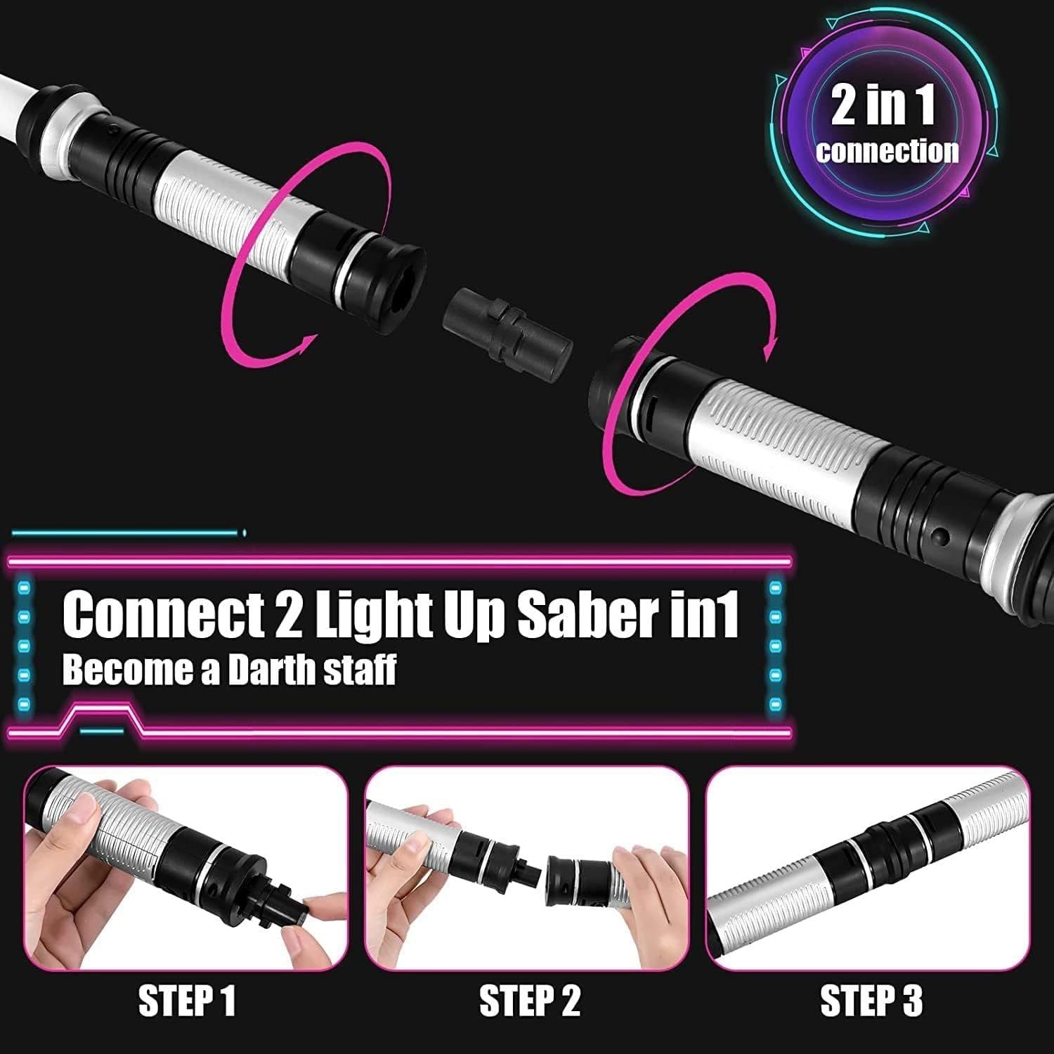 image-Lightsaber Kids - 2 Pack - LED Light Up Saber With Sound Retractable 7 Colors Light Saber Sword For Boys Kids Party Favors