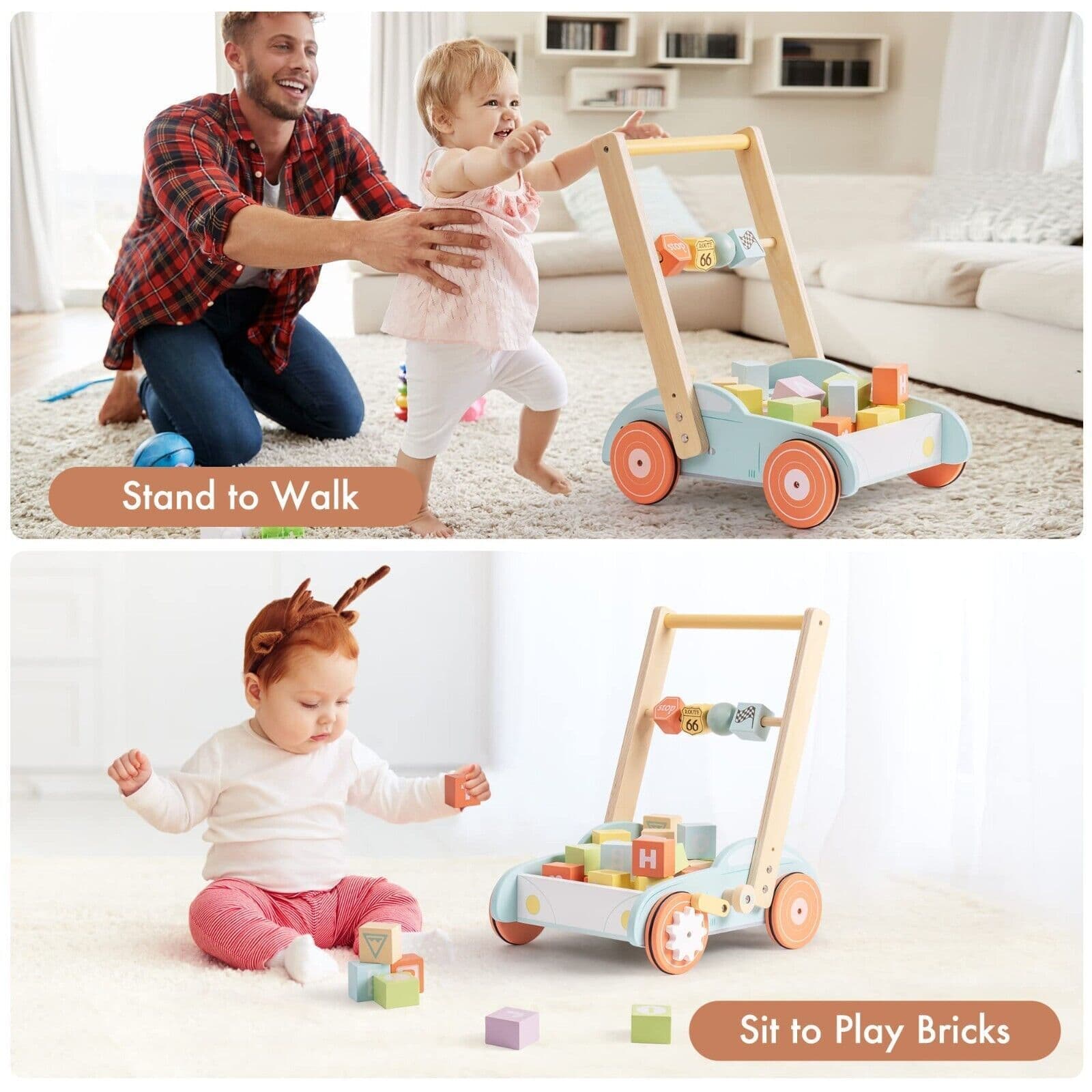 image-ROBUD Wooden Baby Walker Push With ABC 123 Traffic Sign Gifts For Todders 3 Year