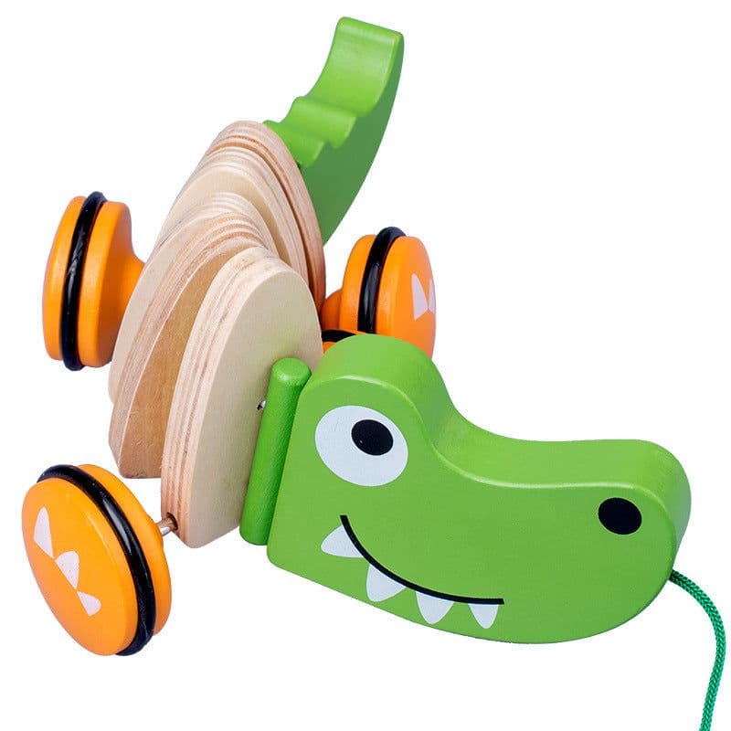image-Wooden Animal Puppy Crocodile Trailer Children's Cartoon Parent-child Toddler Car Baby 3-6 Years Old Educational Toys