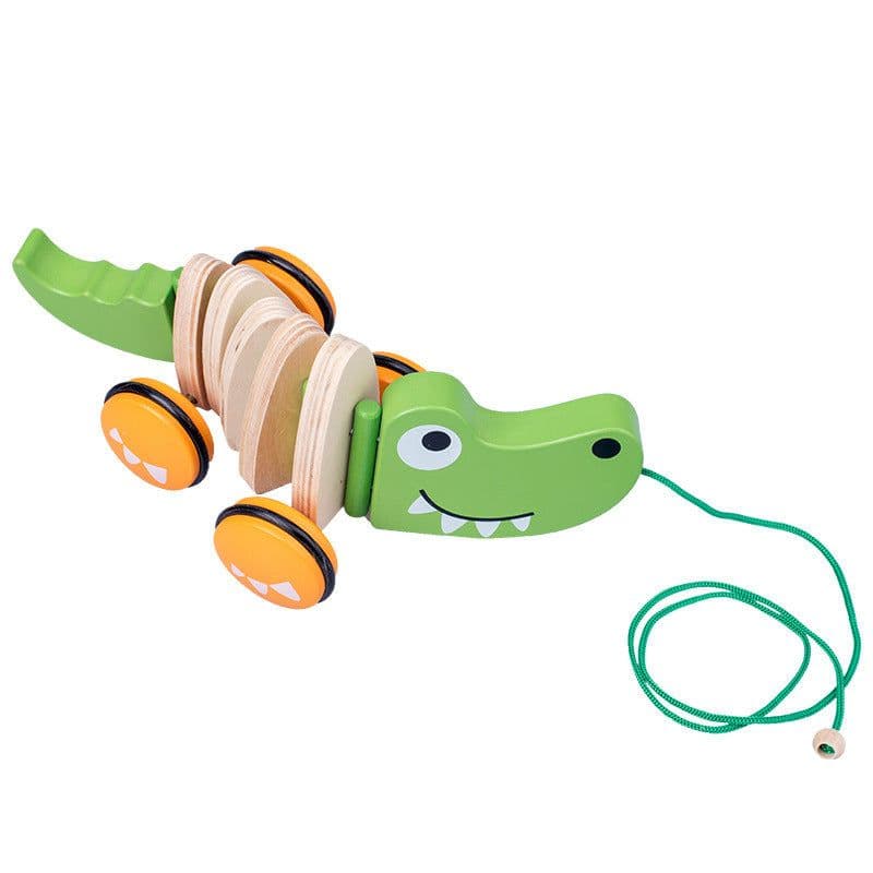 image-Wooden Animal Puppy Crocodile Trailer Children's Cartoon Parent-child Toddler Car Baby 3-6 Years Old Educational Toys