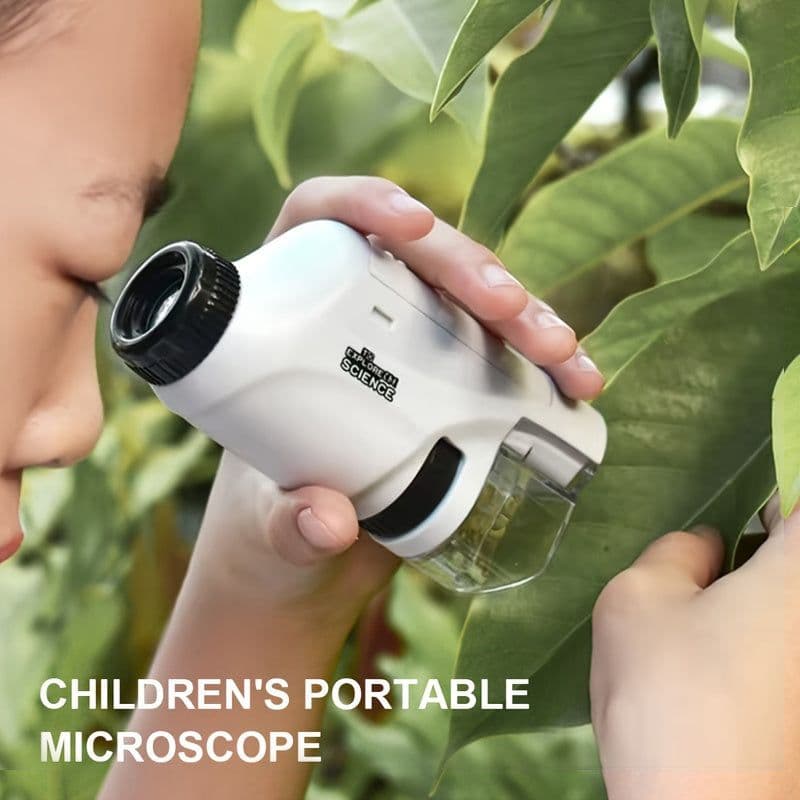 image-Pocket Microscope For Kids, Portable Handheld Mini Microscope Toy, Kids Microscope With LED Light 60X-120X Explore The Wonders Of Nature With This Portable Microscope Toy
