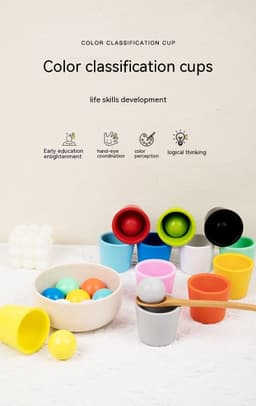 image-Wooden Children's Educational Color Classification Cup Counting Activity Suit Preschool Color Number Learning Toys