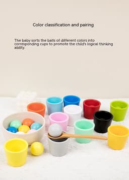 image-Wooden Children's Educational Color Classification Cup Counting Activity Suit Preschool Color Number Learning Toys
