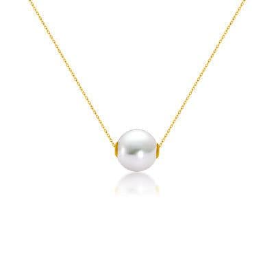 image-18K Gold Round Pearl Necklace Clavicle Chain