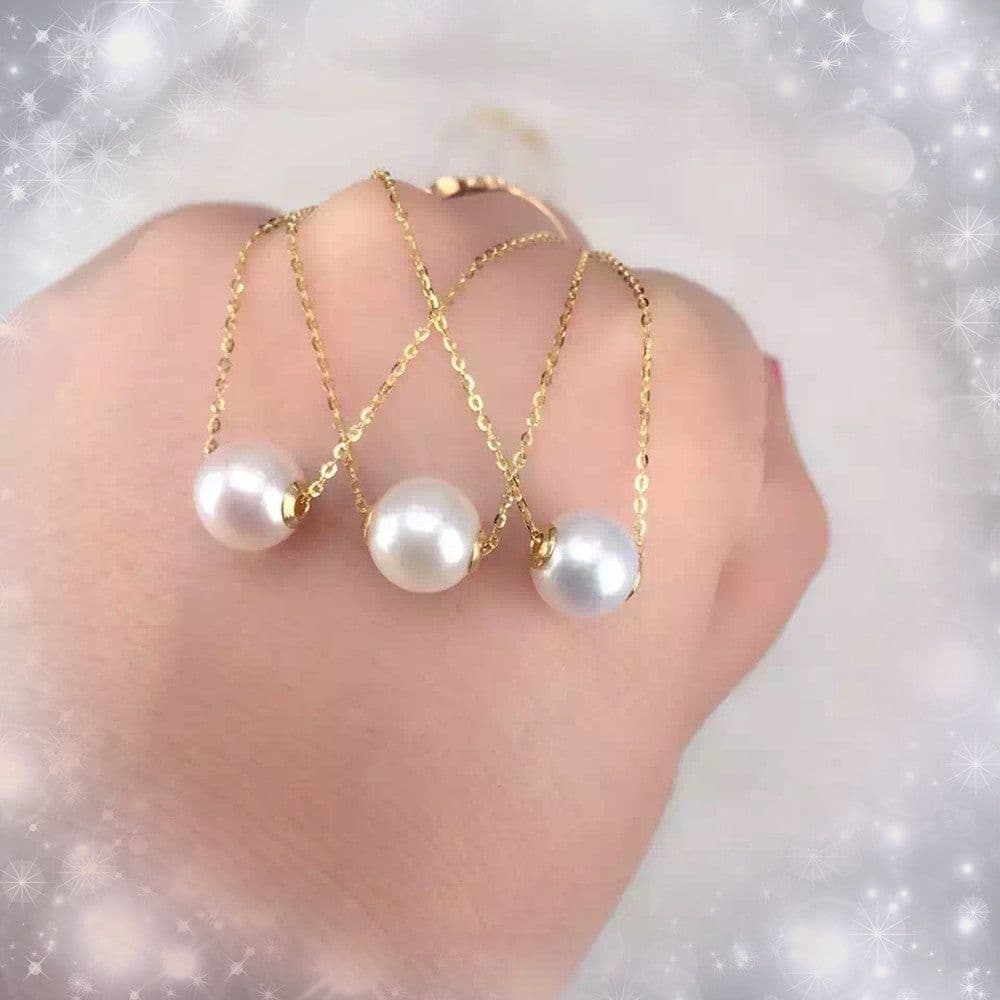 image-18K Gold Round Pearl Necklace Clavicle Chain