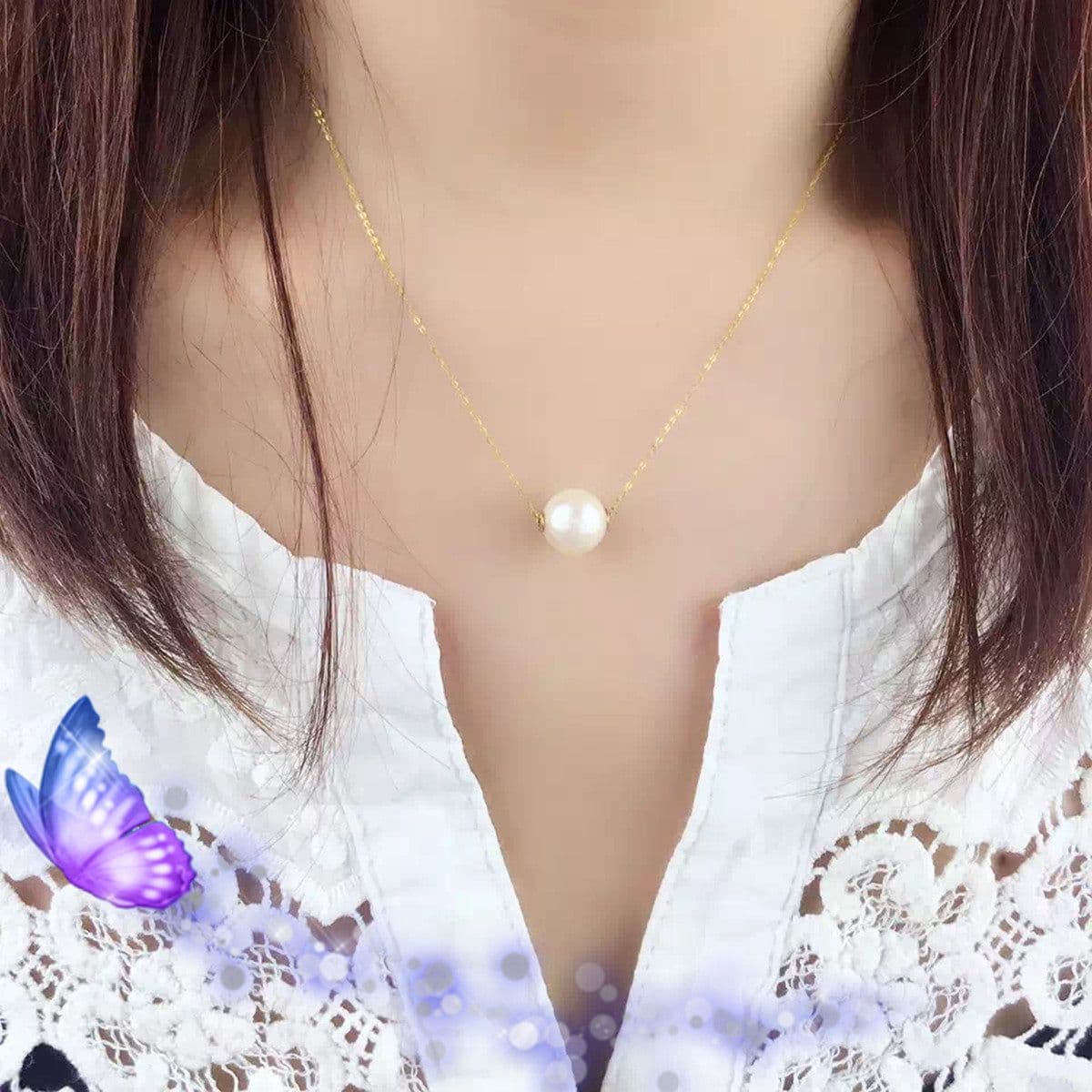 image-18K Gold Round Pearl Necklace Clavicle Chain