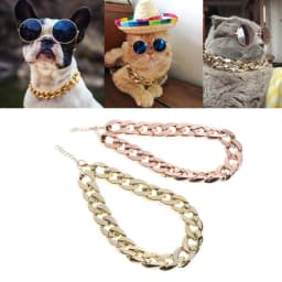 image-Pet Necklace Thick Gold Chain Plated Plastic Identified Safety Collar Puppy Dogs