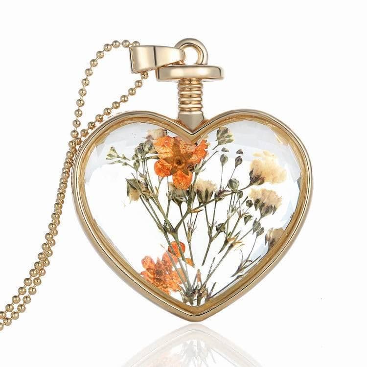 image-Round Pendant Necklace Gold Silver Color Bead Chain Colorful Specimen Dried Flower Necklace