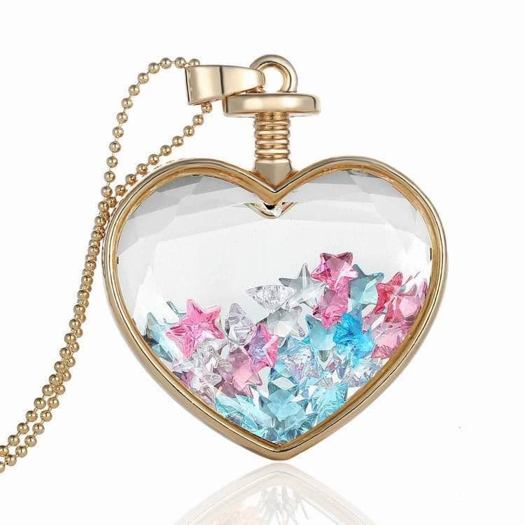 image-Round Pendant Necklace Gold Silver Color Bead Chain Colorful Specimen Dried Flower Necklace